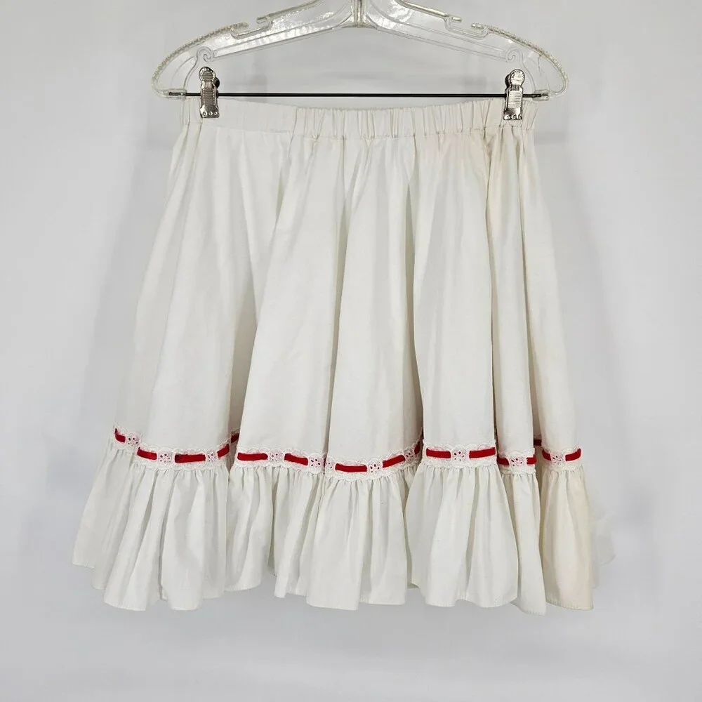 Ruffle Shirt Top Skirt Set M Red White Lace Trim Cotton Blend Dance Western USA - Picture 8 of 12